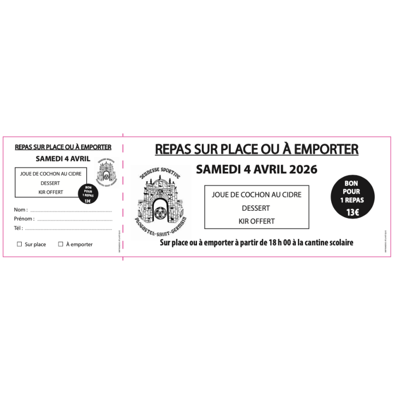Ticket repas personnalisable - Carnet numéroté détachable 210×110 mm